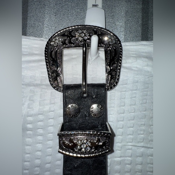 BHW Embellished Black Leather Studded Rhinestone Western Cowgirl Belt Size L